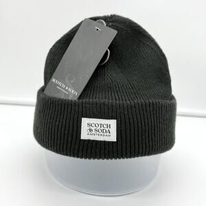 Scotch & Soda Amsterdam Rib Knit Beanie Dark Green One Size Fit Wool Blend NWT